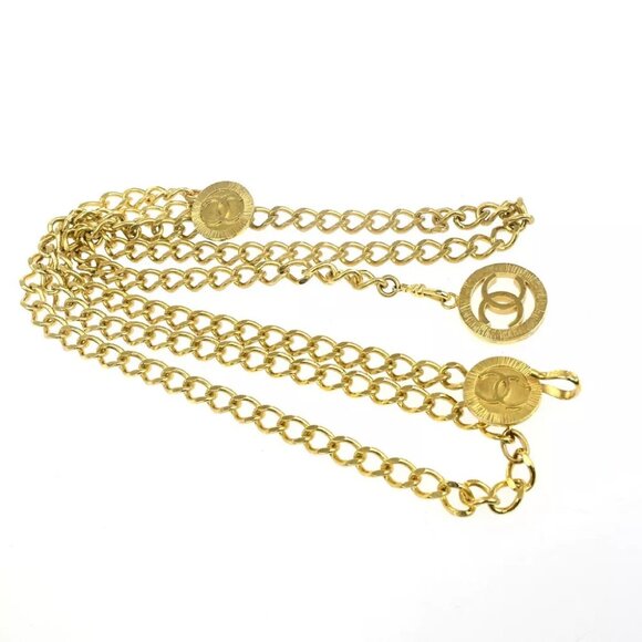 CHANEL CC Logo Coin Medallion Charm Chain Belt Gold GHW Accessory - Picture 1 of 7